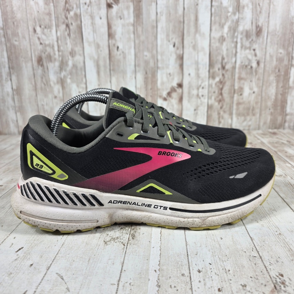 Brooks Adrenaline GTS 23 Womens Running Shoes Black Pink Lime  Size 10